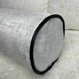 Amelie Luxury White/Silver Textured Duck Feather Cushion Bolster Contrasting Black Piping Designer Fabric High Quality Handmade - thumbnail 3