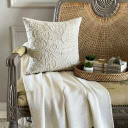 Mother Of Pearl, Lace Nature & Floral Pattern, Beige Cotton Linen 24x24/26x26 Contemporary Euro Sham - Pearl Divine - thumbnail 2