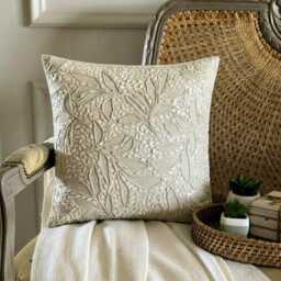 Mother Of Pearl, Lace Nature & Floral Pattern, Beige Cotton Linen 24x24/26x26 Contemporary Euro Sham - Pearl Divine