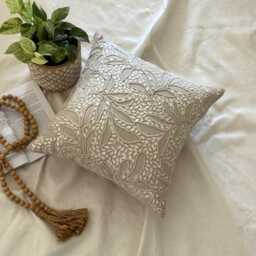 Mother Of Pearl, Lace Nature & Floral Pattern, Beige Cotton Linen 24x24/26x26 Contemporary Euro Sham - Pearl Divine - thumbnail 3