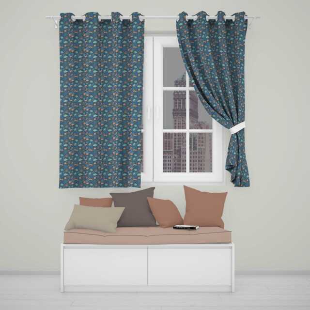 Ocean Coral Reef Fish & Shells Seamless Pattern Marine Life Illustration Readymade Eyelet Ring Top Thermal 100% Blackout Curtains - image 1