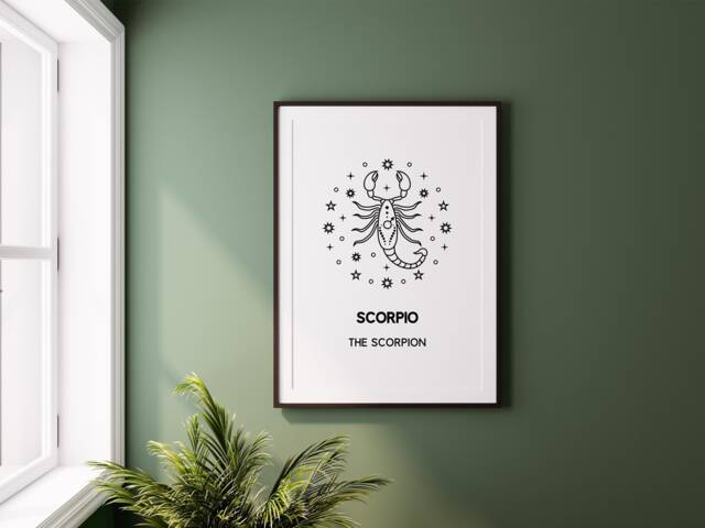 Scorpio Star Sign Print - Scorpion Astrology Gift As Boho Wall Art Decor A5, A4 - image 1