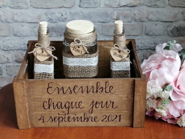 Personalised Wedding Sand Ceremony Crate Engraved Unity Keepsake Box Mr & Mrs Family Name - image 1