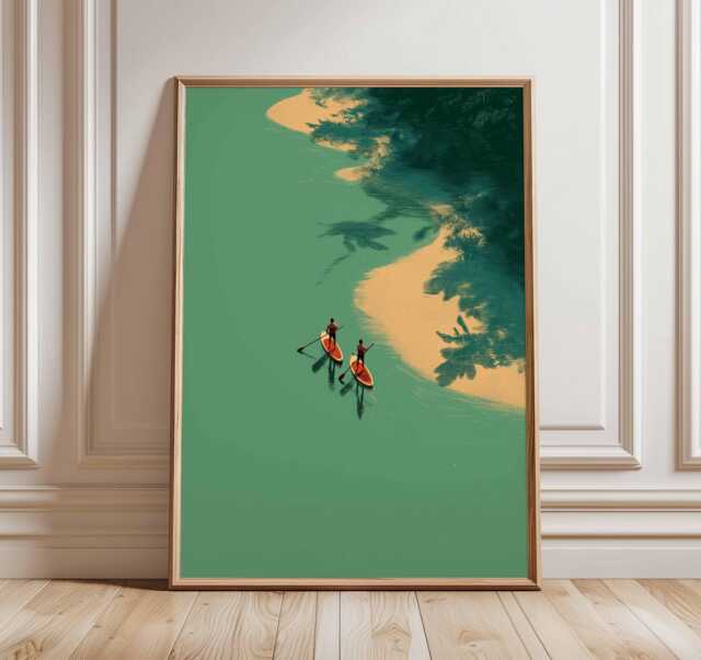 Canoe River Poster, Minimalist Nature Wall Art, Kayak Adventure Print, Tranquil Water Landscape Artwork, Modern Travel Home Decor