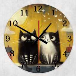 Two Cats Rooftop Glass Wall Clock - Feline Gift Round For Cat Kitchen Decor - thumbnail 3