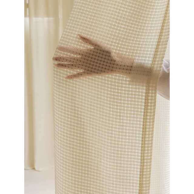 Custom Curtains Grids Linen Look Net Sheer Voile Curtain For Airbnb Bedroom Living Room - image 1