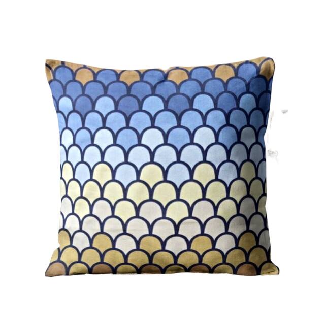 Heals Humphrey Spender Sirocco Cushion Cover Blue, Ochre, Yellow Cotton Pillow - image 1