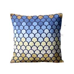 Heals Humphrey Spender Sirocco Cushion Cover Blue, Ochre, Yellow Cotton Pillow - thumbnail 1