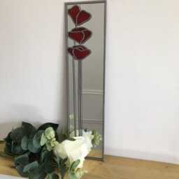 Triple Red Poppy Design Stained Glass Mirror - thumbnail 2
