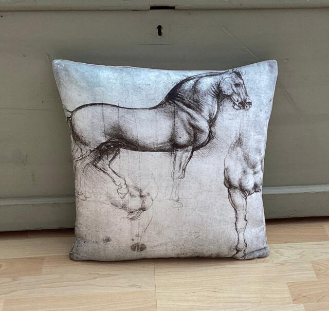 Christmas Gift Leonardo Da Vinci Horse Sketch Pillow Duck Feather Equestrian Cushion - image 1