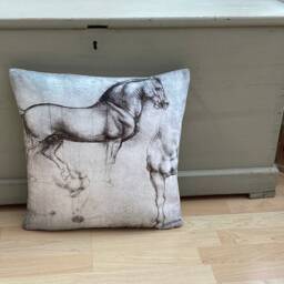 Christmas Gift Leonardo Da Vinci Horse Sketch Pillow Duck Feather Equestrian Cushion - thumbnail 2