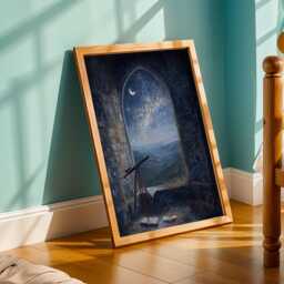 Castlecore Wall Art, Dark Academia Print, Telescope Starry Night, Art Print, Navy & Gold Decor, Living Room Gift For Coworker - thumbnail 3