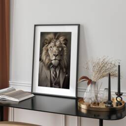 Regal Lion in Suit Wall Art Print Animal Portrait Living Room Office Study Home Decor Gentleman Gift Modern Anthropomorphic Character - thumbnail 1