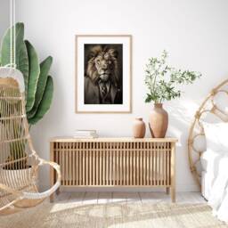 Regal Lion in Suit Wall Art Print Animal Portrait Living Room Office Study Home Decor Gentleman Gift Modern Anthropomorphic Character - thumbnail 3