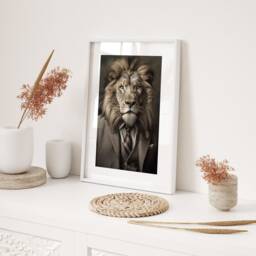 Regal Lion in Suit Wall Art Print Animal Portrait Living Room Office Study Home Decor Gentleman Gift Modern Anthropomorphic Character - thumbnail 2