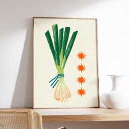 Leek Kitchen Wall Art, Minimalist Vegetable Poster, Retro Food Illustration, Modern Kitchen Decor Print, Scandinavian Style Artwork - thumbnail 2