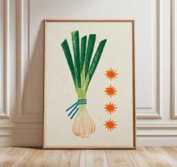 Leek Kitchen Wall Art, Minimalist Vegetable Poster, Retro Food Illustration, Modern Kitchen Decor Print, Scandinavian Style Artwork - thumbnail 1
