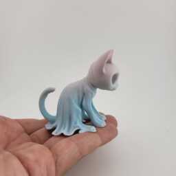 Ghost Cat Figurine - Spooky Cute Hollow Eye Kitten Statue Gothic Halloween Desk Decor 3D Printed Pla Gift - thumbnail 3