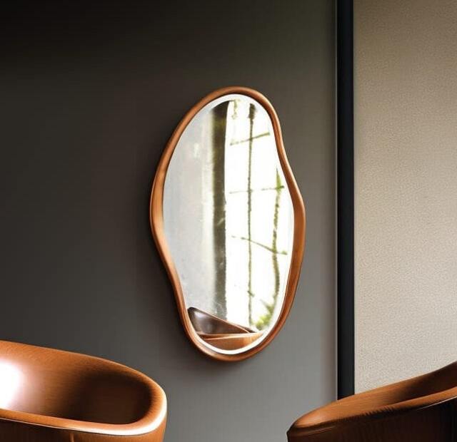 Walnut Wood Asymmetrical Mirror Modern Home & Wall Decor, Vanity, Bathroom, Living Room Mirror - image 1