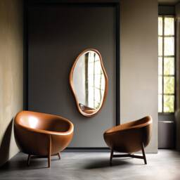 Walnut Wood Asymmetrical Mirror Modern Home & Wall Decor, Vanity, Bathroom, Living Room Mirror - thumbnail 2