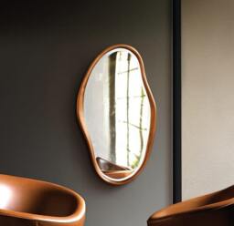 Walnut Wood Asymmetrical Mirror Modern Home & Wall Decor, Vanity, Bathroom, Living Room Mirror