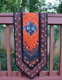Skull Table Runner, Quilt, Halloween Skeleton Pumpkin Spider Wall Hanging, Cat Candy - thumbnail 1