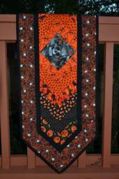 Skull Table Runner, Quilt, Halloween Skeleton Pumpkin Spider Wall Hanging, Cat Candy - thumbnail 3