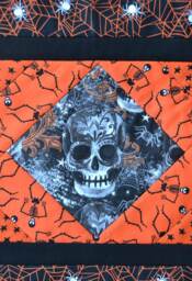 Skull Table Runner, Quilt, Halloween Skeleton Pumpkin Spider Wall Hanging, Cat Candy - thumbnail 2
