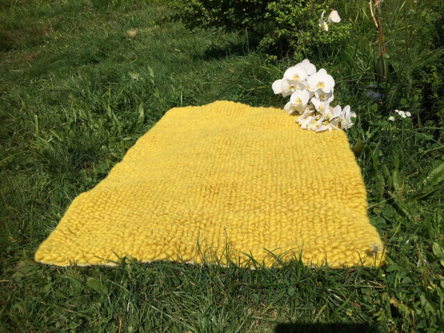 Hand Woven Wool Rug Yellow Organic Floor Decor - image 1