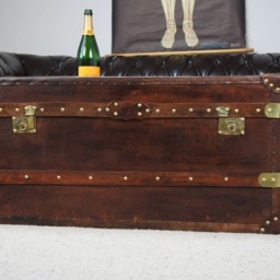 Large Chestnut Trunk - English Steamer Style Hand Dyed Leather - thumbnail 3