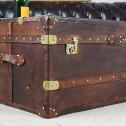 Large Chestnut Trunk - English Steamer Style Hand Dyed Leather - thumbnail 2