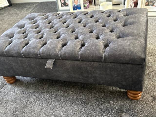 Handmade Chesterfield Storage Ottoman Plush Coniston Fabric, Extra Large Footstool - image 1