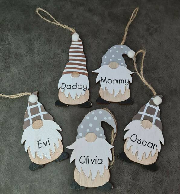 Personalised Wooden Christmas Tree Decorations. Childrens Stocking Filler Present. Gonk/Gnome. Bauble/Tree Hanging Ornament - image 1