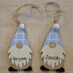 Personalised Wooden Christmas Tree Decorations. Childrens Stocking Filler Present. Gonk/Gnome. Bauble/Tree Hanging Ornament - thumbnail 2