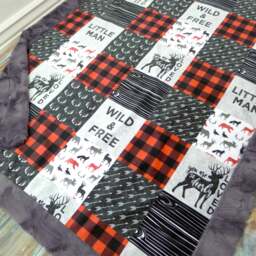 Little Man Minky Blanket - Buffalo Check Blanket- Plaid Deer Designer Lumberjack Baby Baby Boy - thumbnail 1