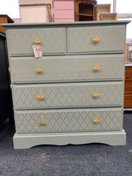 Chest Of Drawers Painted Bespoke Moroccan Geometric Bee Elephant Handles Stencilled