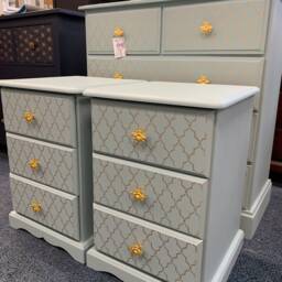 Chest Of Drawers Painted Bespoke Moroccan Geometric Bee Elephant Handles Stencilled - thumbnail 3