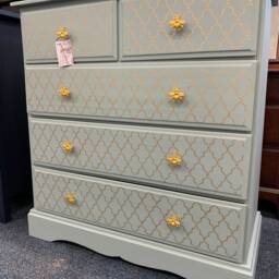 Chest Of Drawers Painted Bespoke Moroccan Geometric Bee Elephant Handles Stencilled - thumbnail 2
