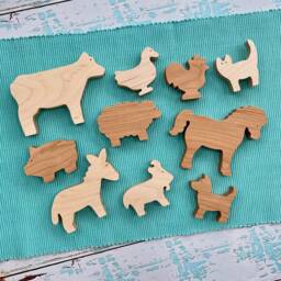 Wooden Farm Animal Playset, Cherry & Maple Wood, Toddler Toy - thumbnail 1