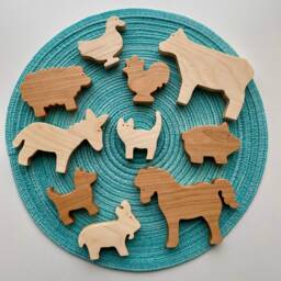 Wooden Farm Animal Playset, Cherry & Maple Wood, Toddler Toy - thumbnail 2