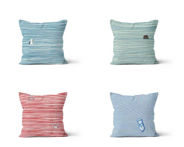 Marine Striped Pattern Decorative Cushion Cover/Blue Turquoise Red Marine Seaside Home Decor Pillow Case/Beach Throw Navy Nautical - image 1