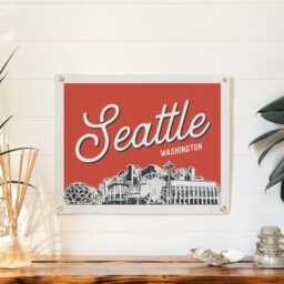 Seattle, Washington Felt Poster Banner - City Skyline Wall Art Print Sign. Vintage City Line Drawing Pennant Home Decor. Handmade Gift Idea - thumbnail 2
