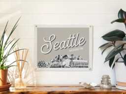 Seattle, Washington Felt Poster Banner - City Skyline Wall Art Print Sign. Vintage City Line Drawing Pennant Home Decor. Handmade Gift Idea - thumbnail 1