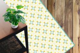 Yellow Floral PVC Vinyl Floor Mat Retro Scandinavian Design - thumbnail 1