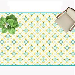 Yellow Floral PVC Vinyl Floor Mat Retro Scandinavian Design - thumbnail 3
