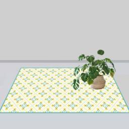 Yellow Floral PVC Vinyl Floor Mat Retro Scandinavian Design - thumbnail 2