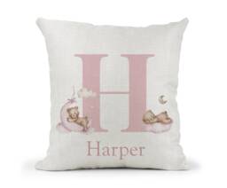 Personalised Teddy Bear Baby Pink Baby, Children's Nursery Bedroom Cream Cushion.. . New Baby Keepsake.. Cute Bear - thumbnail 1