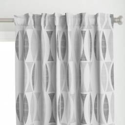 Mid Century Modern Curtain Panel - Geometric Waves Farmhouse Vintage Custom Field in Light Gray By Chicca_Besso - thumbnail 1
