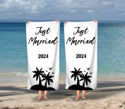 Honeymoon Wedding Beach Towels, Mr & Mrs, His & Hers, Newleywed Gift, Set Of Two, Anniversary Just Married Gift - thumbnail 1
