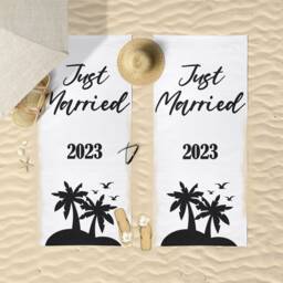 Honeymoon Wedding Beach Towels, Mr & Mrs, His & Hers, Newleywed Gift, Set Of Two, Anniversary Just Married Gift - thumbnail 2